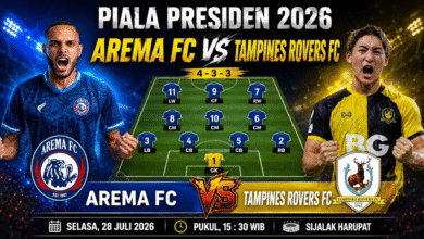 Tampines Rovers bertemu Arema FC pada matchday kedua Grup A Piala Presiden 2026 di Stadion Si Jalak Harupat, Selasa 28 Juli 2026. Laga Tampines vs Arema FC akan dimainkan mulai pukul 15.30 WIB, live di Indosiar dan Vidio.