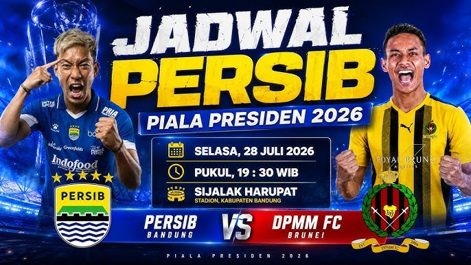 DPMM FC bertemu Persib Bandung pada matchday kedua Grup A Piala Presiden 2026 di Stadion Si Jalak Harupat, Selasa 28 Juli 2026. Laga DPMM vs Persib akan dimainkan mulai pukul 19.30 malam WIB